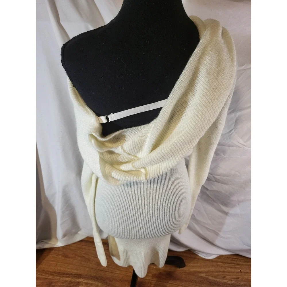 Jacquemus 100% Cotton Cowl Neck Bodycon Sweater Dress Size Small Cream Ivory